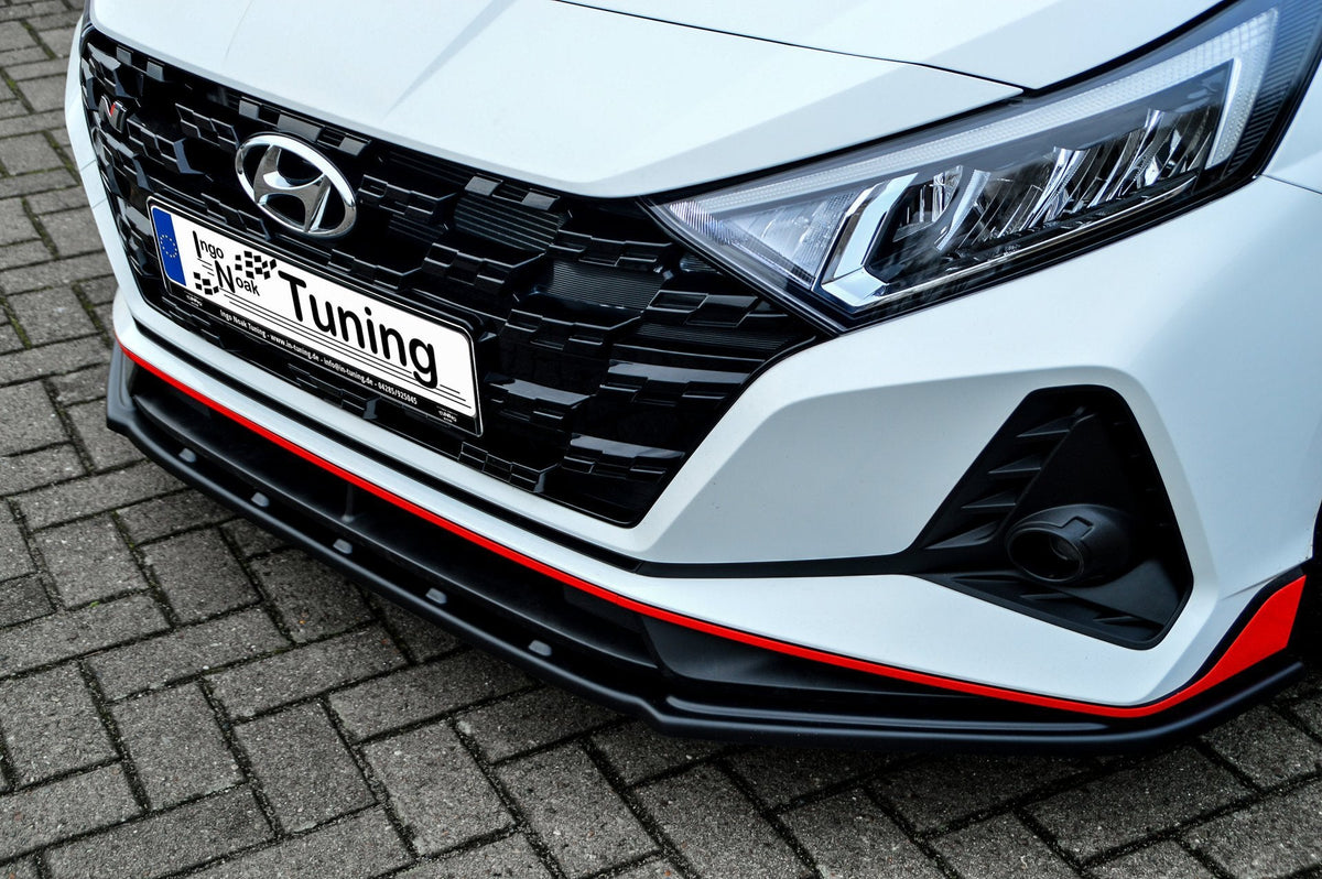 Frontspoilerlippe für Hyundai I20N Performance von Ingo Noak Tuning, aus robustem Material, auf Fahrzeug montiert
