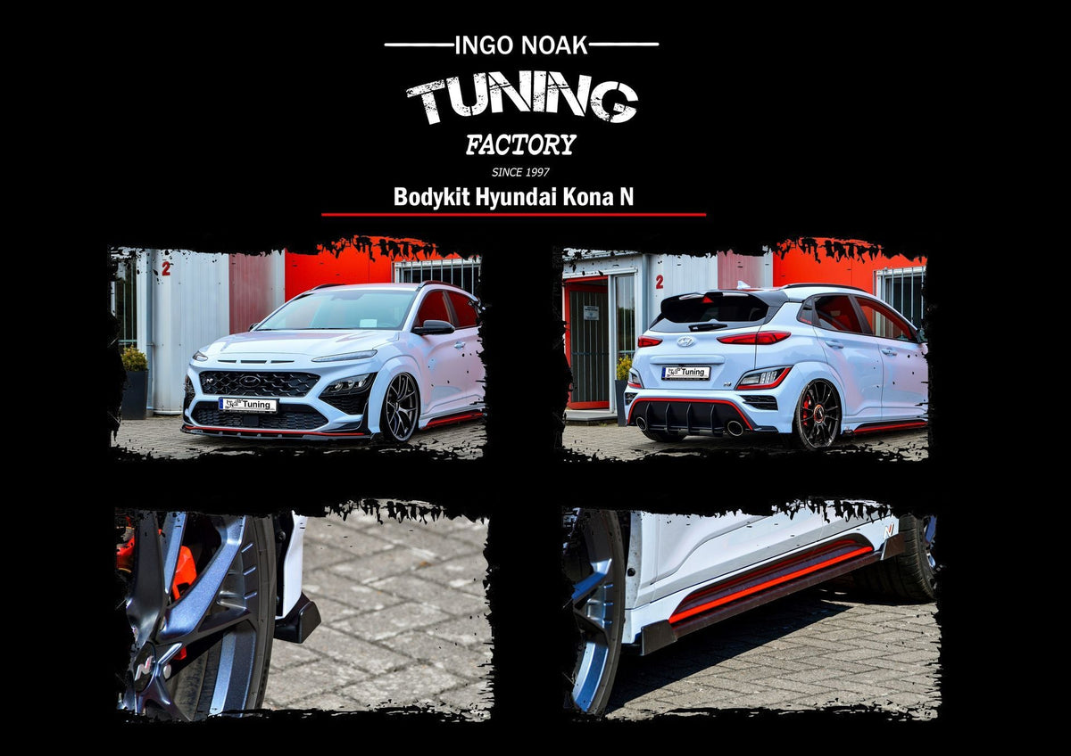 Bodykit für Hyundai Kona N ab 2020, von Ingo Noak Tuning, zeigt Front- und Seitenteile des sportlichen Karosserie-Designs.