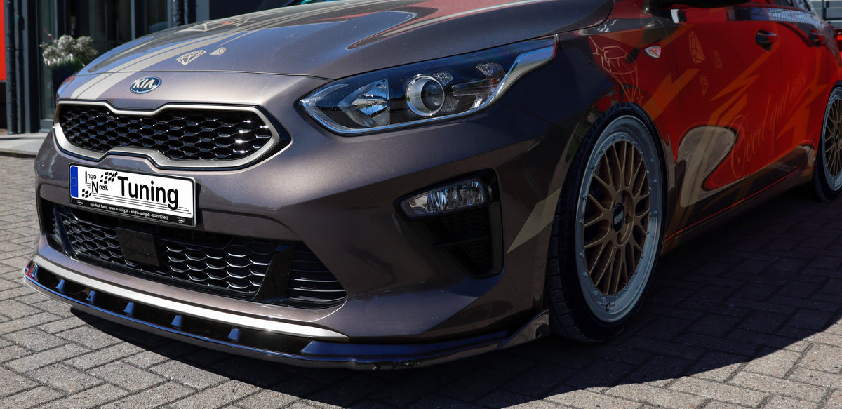 Frontspoilerlippe mit Wing für Kia Ceed CD, Ingo Noak Tuning, schwarze ABS-Optik, sportliches Design für verbessertes Aussehen.