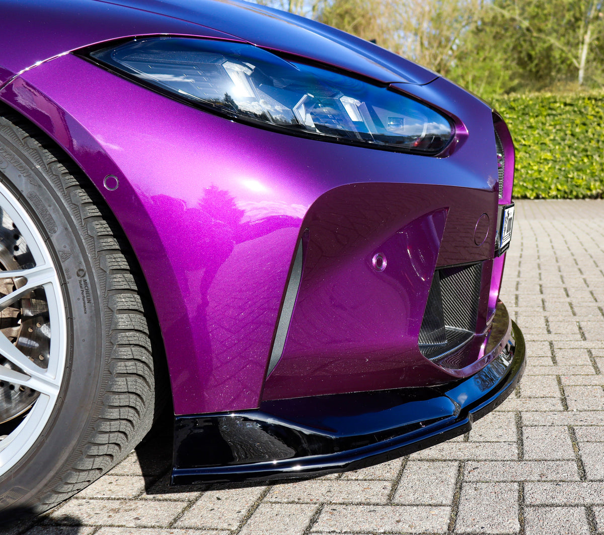 Frontspoilerlippe für BMW M3 G80/G81 von Ingo Noak Tuning, aus ABS-Kunststoff, zeigt das sportliche Design des Frontansatzes