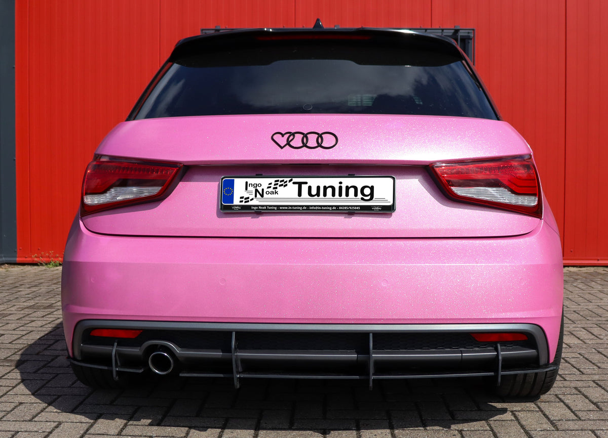 Gefräster Heckansatz für Audi A1 8X S-Line ab 2014-2018, Ingo Noak Tuning, in schwarz mit glatter Oberfläche.