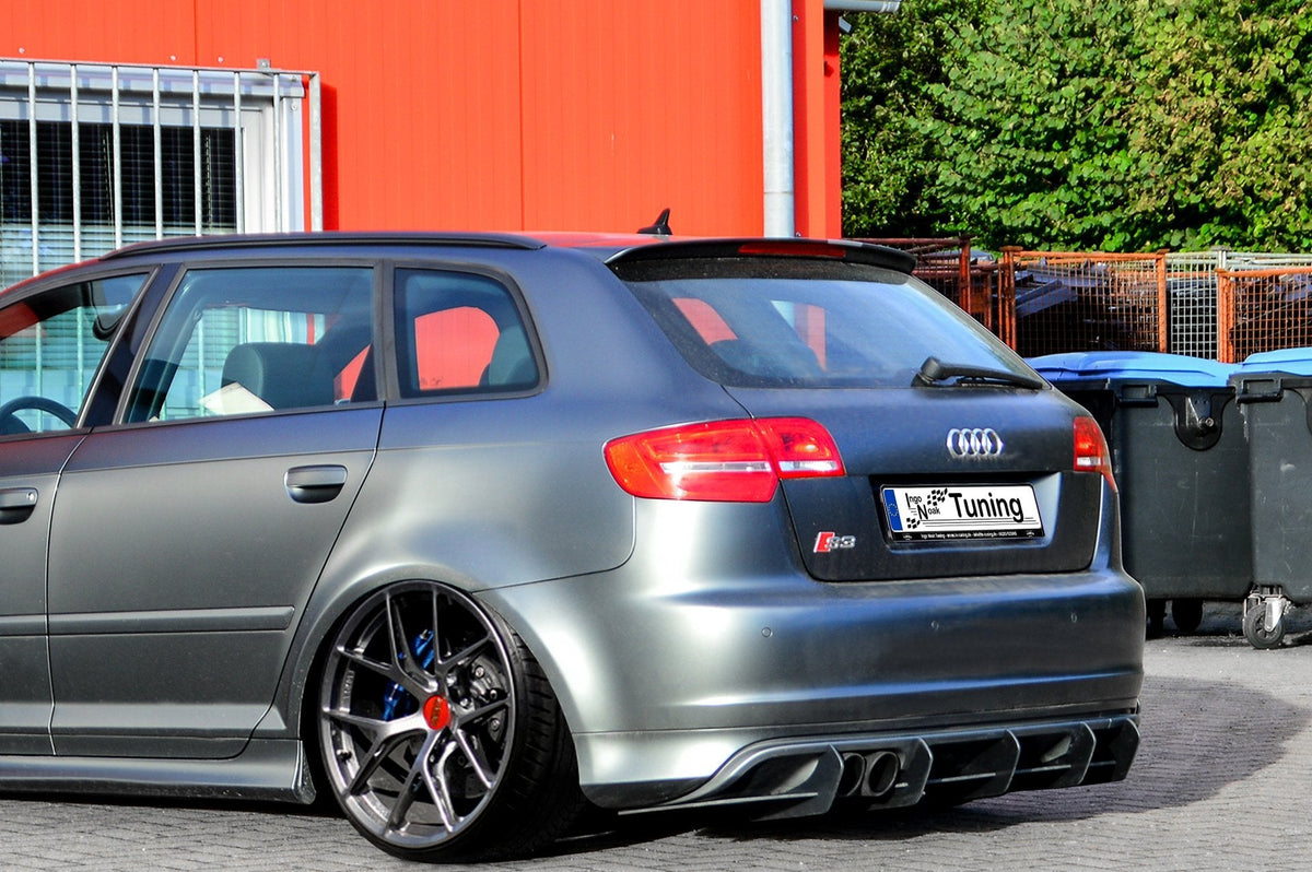Gefräster Heckansatz für Audi S3 8P Sportback von Ingo Noak Tuning, sichtbare Details und Finish.