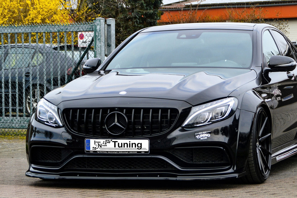 Frontspoilerlippe für Mercedes C-Klasse C63 AMG W205, C205, A205, S205 von Ingo Noak Tuning, zeigt die sportliche Karosserie.