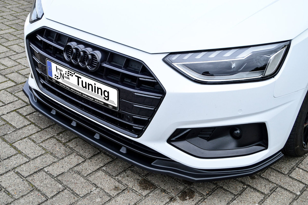 Frontspoilerlippe für Audi A4 B9 Facelift ab 2019, Ingo Noak Tuning, zeigt die aerodynamische Autoverkleidung vorne.