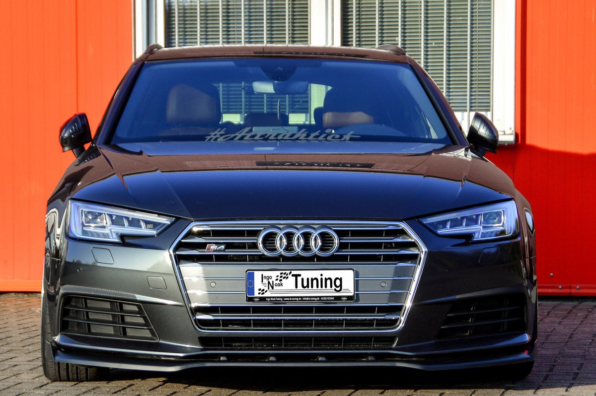 Frontspoilerlippe mit Wings für Audi A4 B9 ab 2015-2019, Ingo Noak Tuning, aerodynamisches Auto-Design, dunkle Farbe