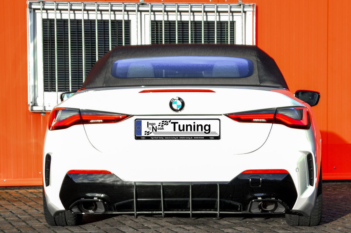 Heckeinsatz Diffusor für BMW 4er G22 G23, passend, in Schwarz, von Ingo Noak Tuning, zeigt den sportlichen Heckdiffusor