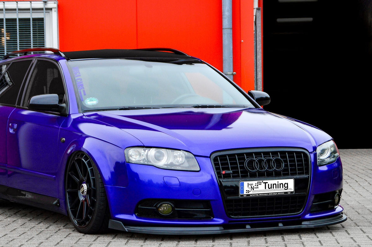 Frontspoilerlippe mit Wings für Audi A4 B7 Avant S-Line, schwarz, aus ABS-Kunststoff, passend für Ingo Noak Tuning.