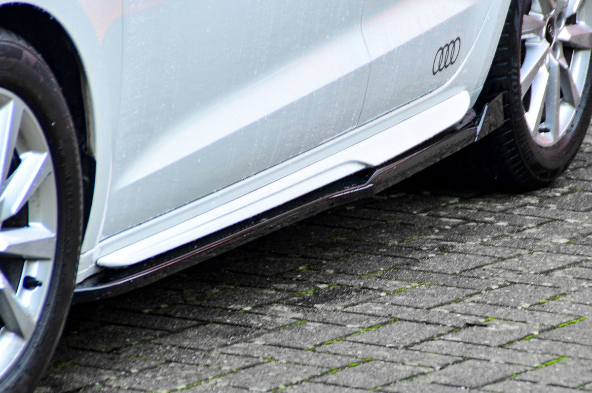 Seitenschweller mit Wings aus ABS für Audi A1 GB Sportback S-Line ab 2018, schwarzes Tuning-Design, Ingo Noak Tuning