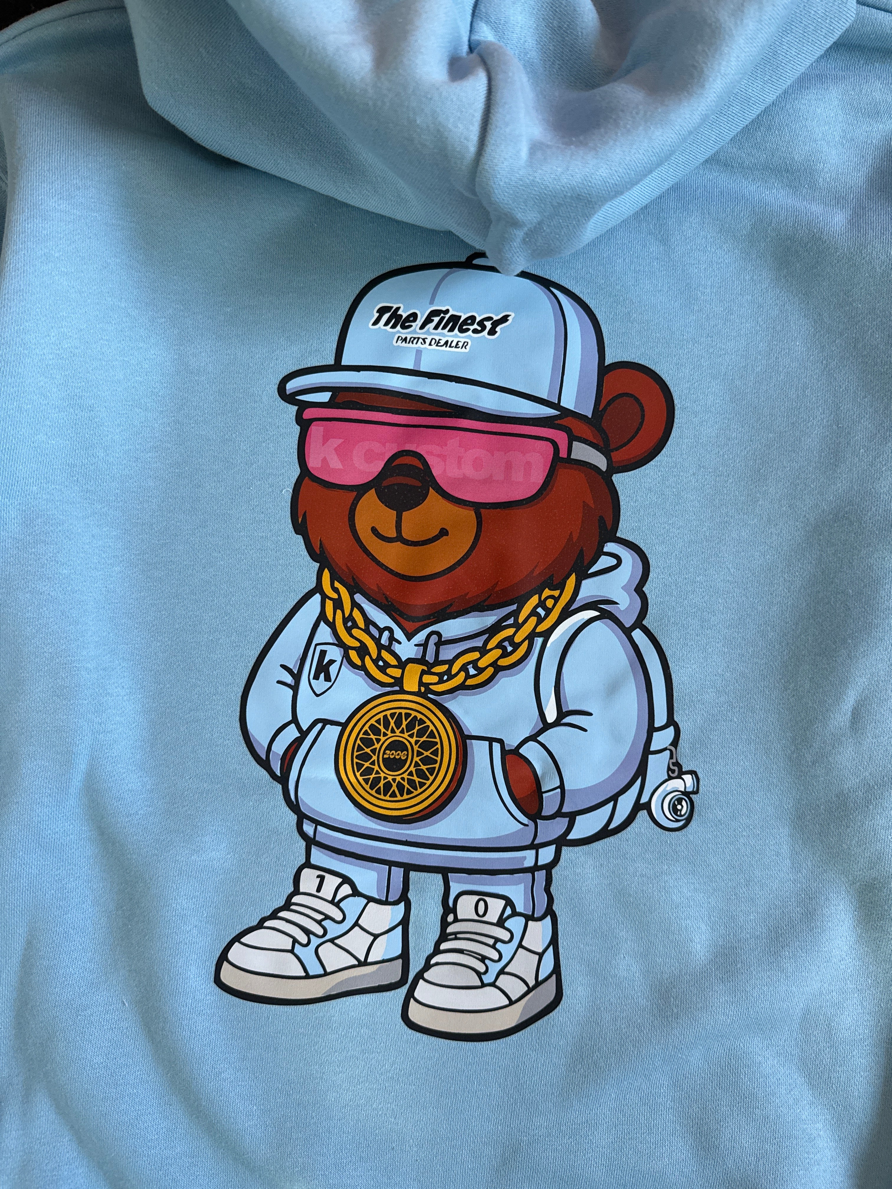 Kapuzenpullover - Hellblau   "Wheelbär" BIG BACK PRINT