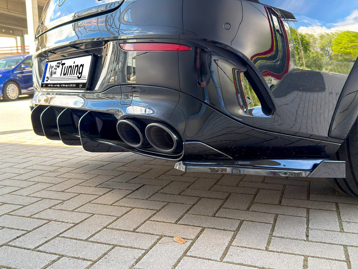 Gefräster ABS-Heckansatz für Mercedes CLA 35/45 AMG mit Aeropaket, von Ingo Noak Tuning, zeigt das aerodynamische Design.