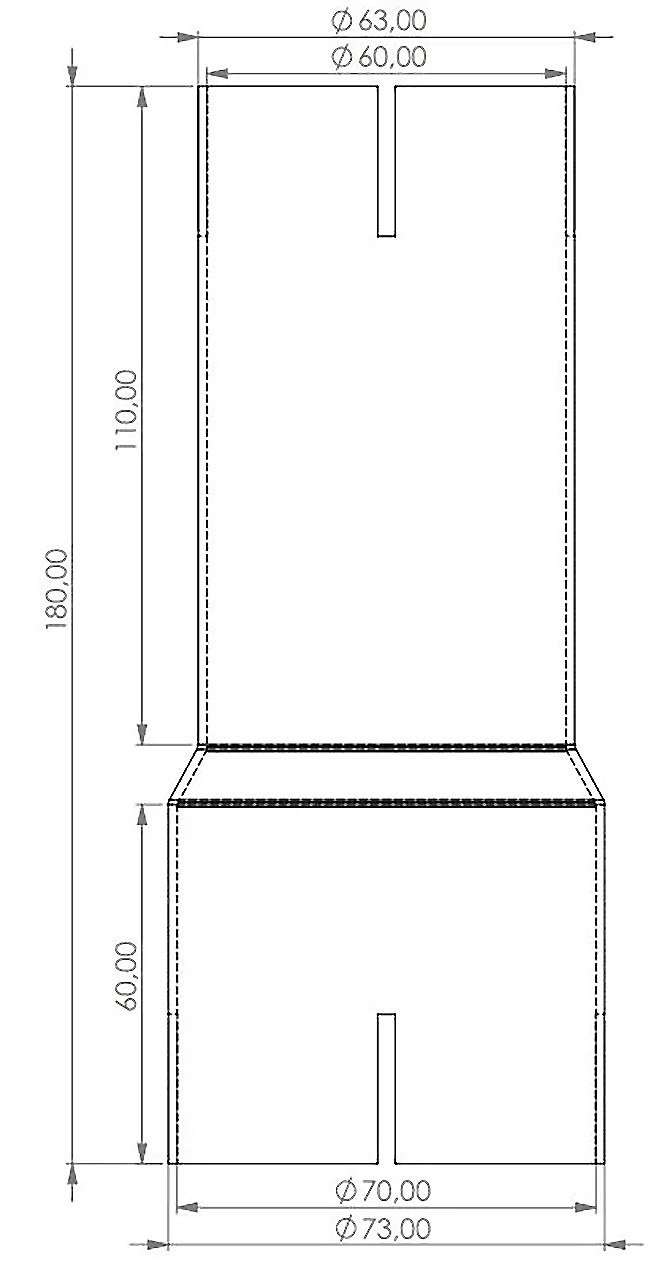 Edelstahl Reduzierer 70mm geschlitzt > 60mm geschlitzt Länge: 180mm